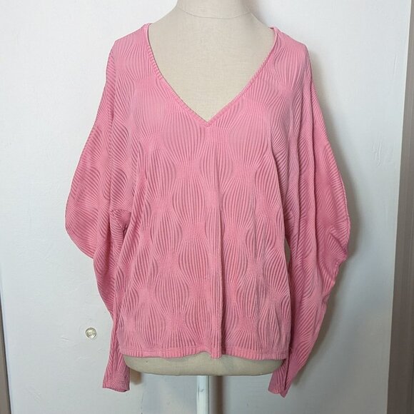 Zara Dolman Balloon Sleeve Textured V Neck Top Pink Boho Soft Girl Fem Coastal - Picture 3 of 7